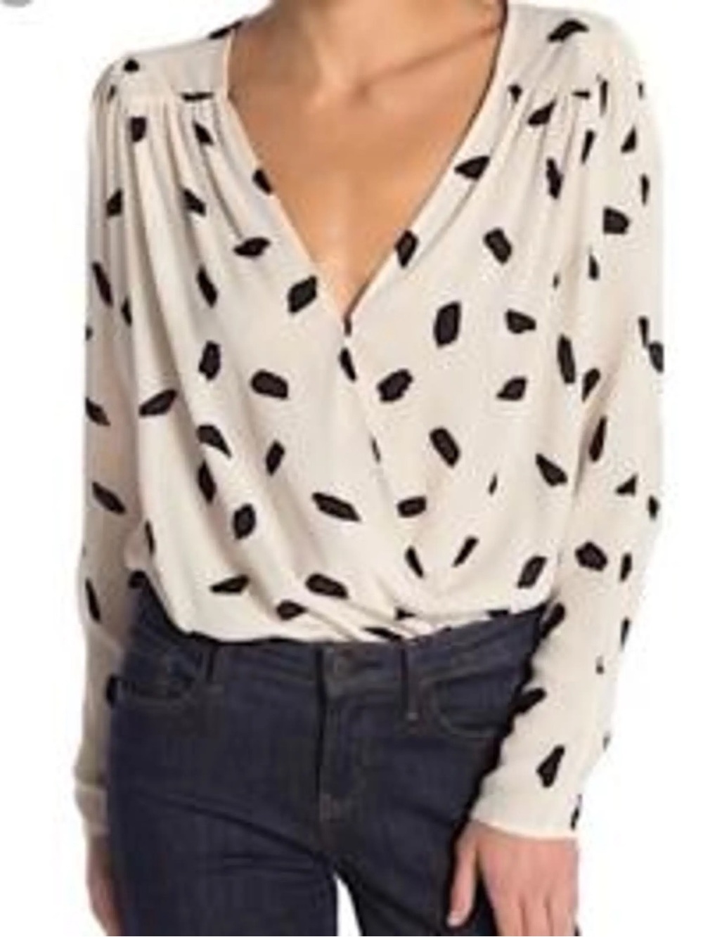 ASTR the Label Abstract Print Wrap Bodysuit Long Sleeve Surplice Top Size Small